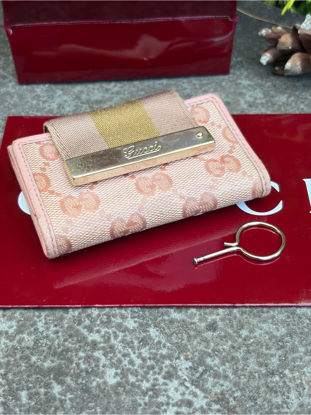 Gucci Pink GG Canvas Key  Holder
